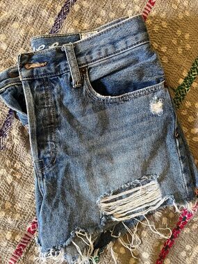 Free People Distressed Blue Denim Jean Shorts